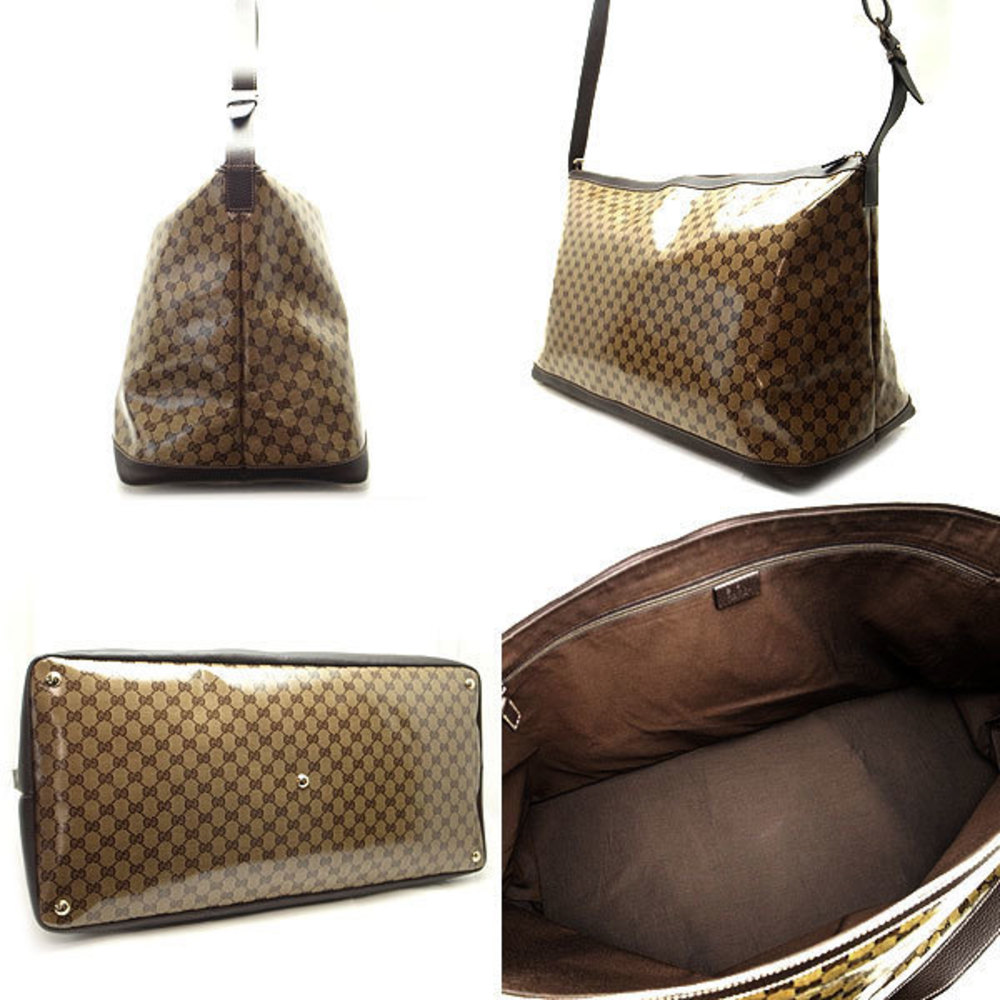 Gucci GG Brown Leather Crystal Shoulder Large Bag